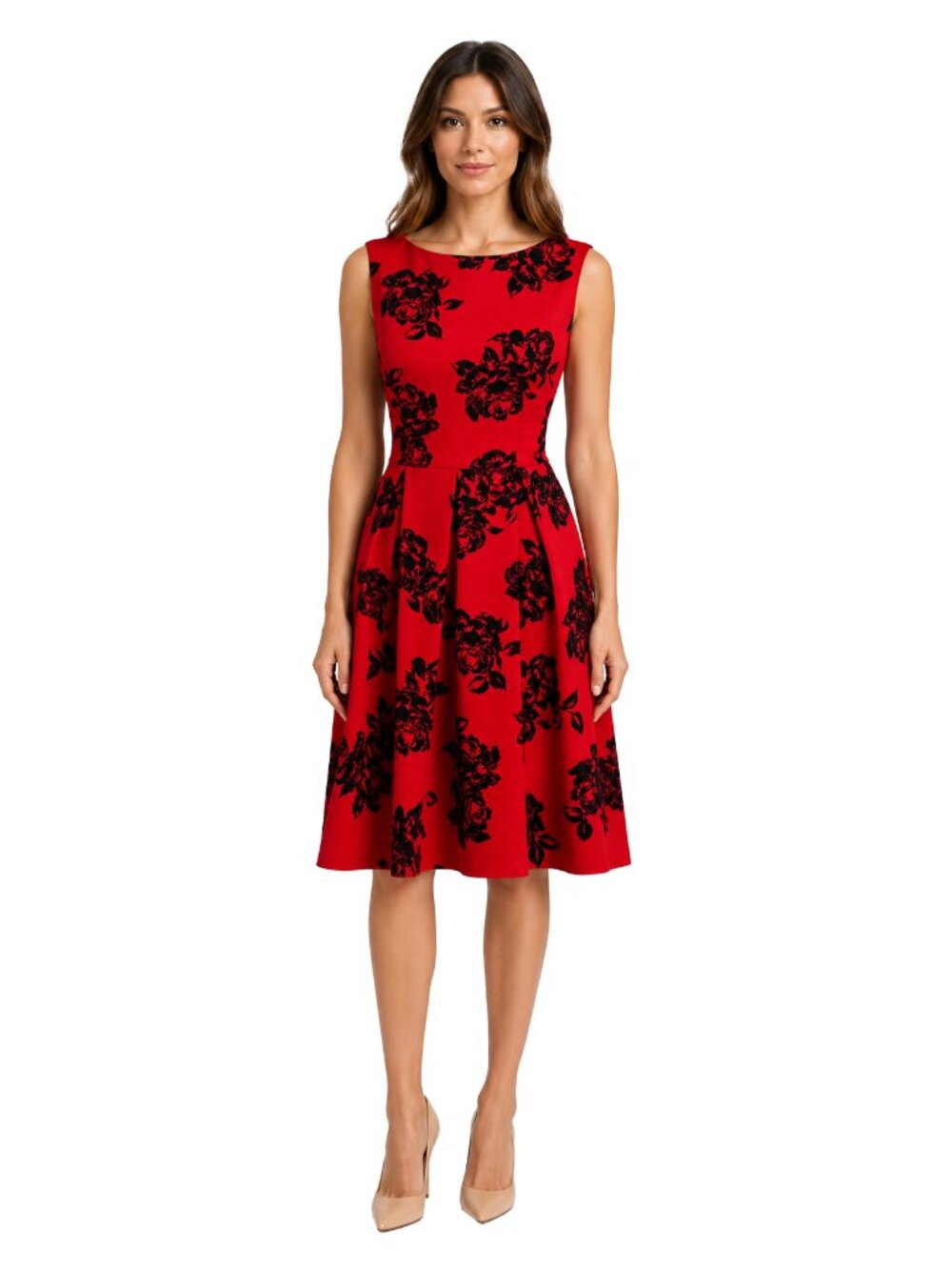 Studio One Red Black Floral Fit & Flare Dress Sz 6 Cocktail Party Chic